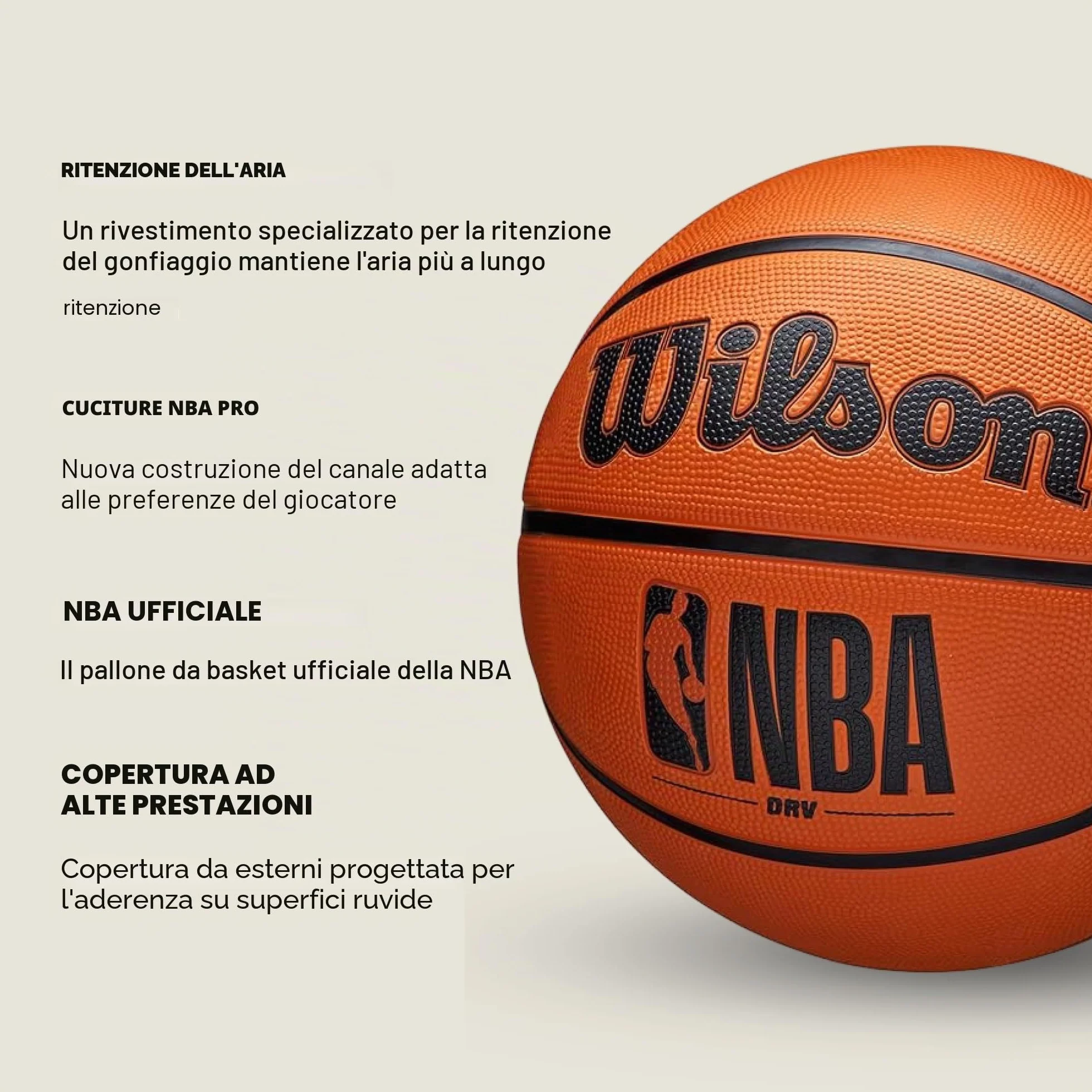 Wilson Pallone da Basket NBA DRV PRO Gomma Tackskin Outdoor