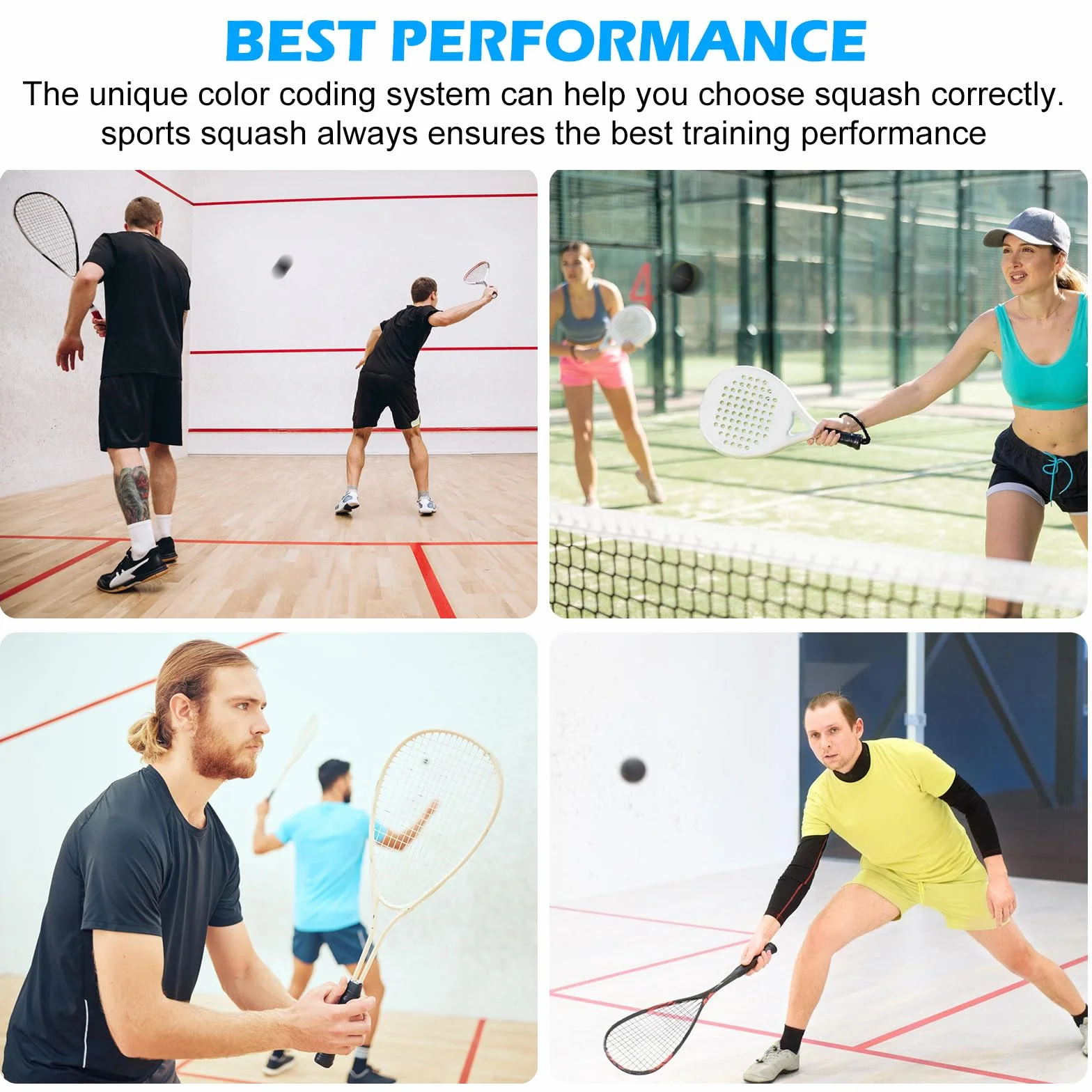 PORFOYO Palline da Squash, Set da 4, Gomma, per Sport e Competizione