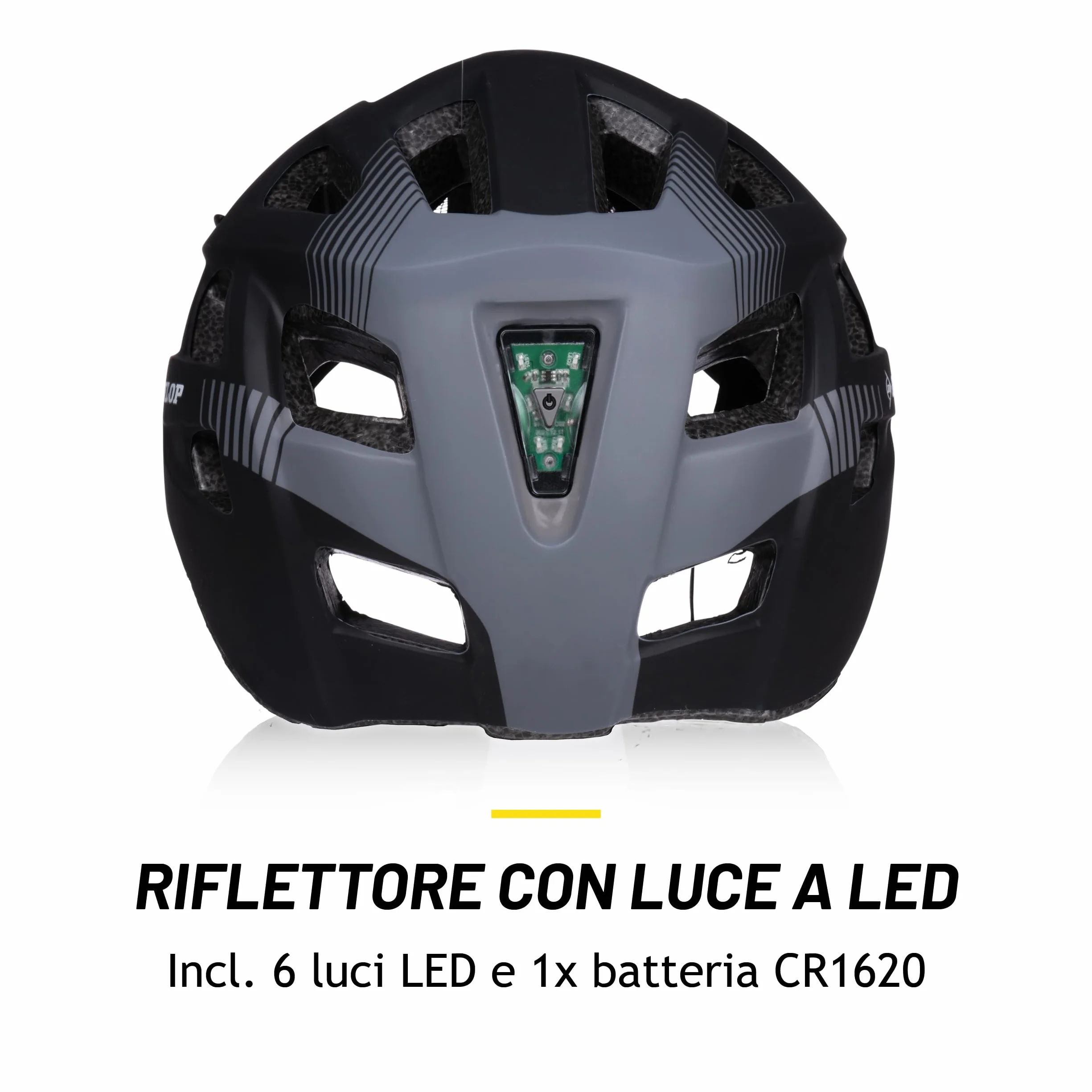 Dunlop Casco da bicicletta con luce LED regolabile 55-58 cm Nero
