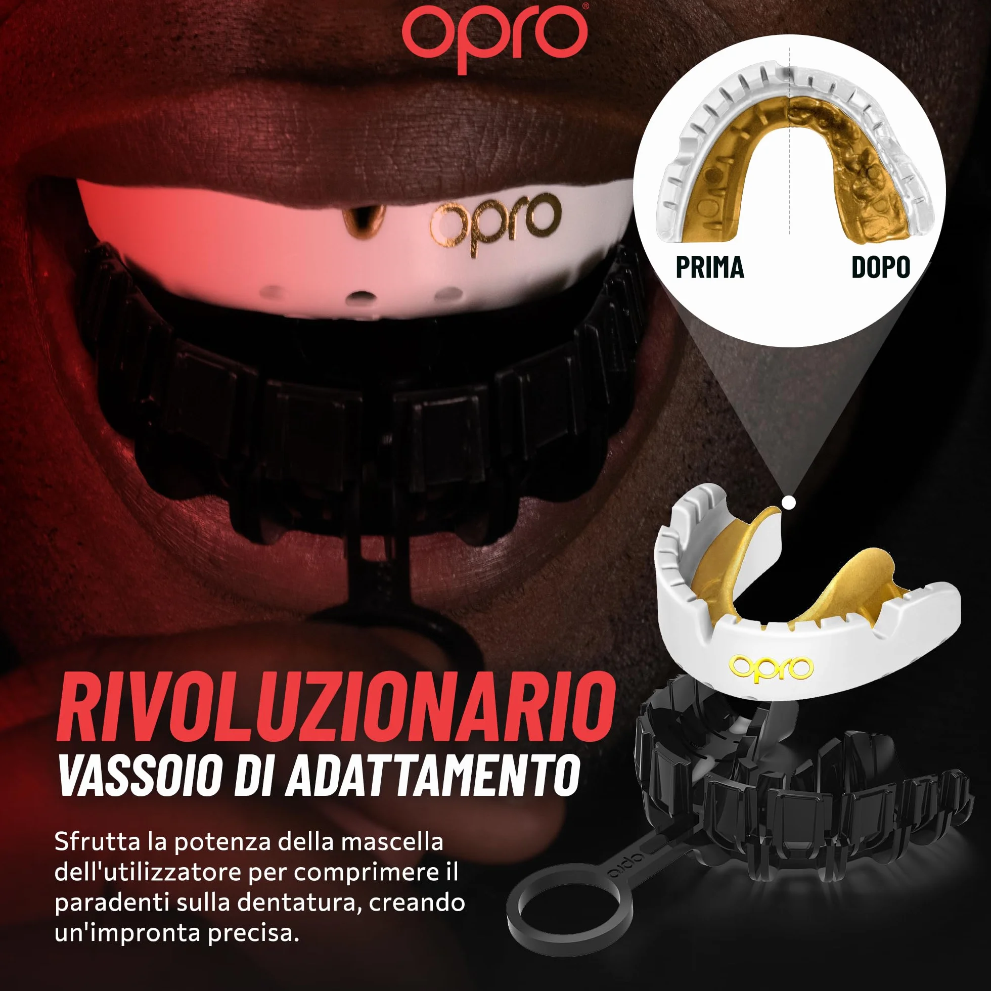 OPRO Paradenti per Apparecchi Ortodontici Livello Oro Protezione Dentale Adulti Boxe MMA Rugby Hockey