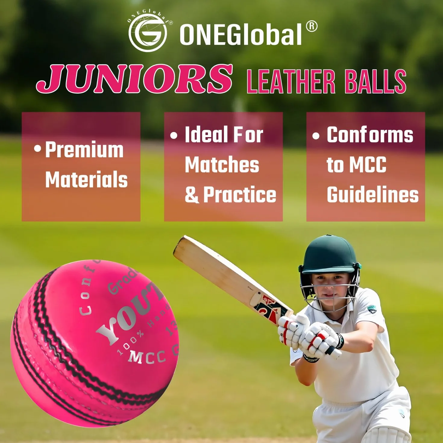 Palla da cricket junior in vera pelle cucita a mano 136 g 4 3/4 oz Junior Hard