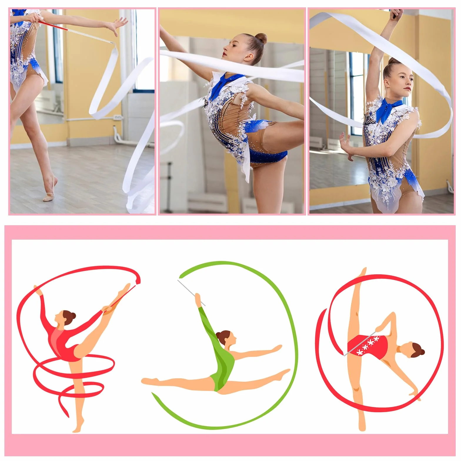 Teaaha 4 nastri da ginnastica ritmica bianco per bambini sport