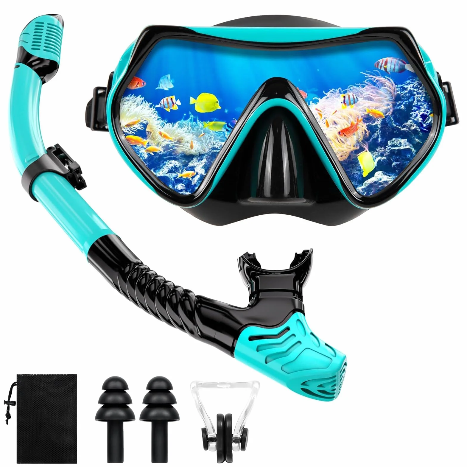 Maschera Snorkeling, Maschera Subacquea Adulti con Maschera e Boccaglio Snorkeling, Maschera per Immersioni Anti-Nebbia & Anti-Perdite Panoramica 180°, Set per Snorkeling Adulti per Donne e Uomo