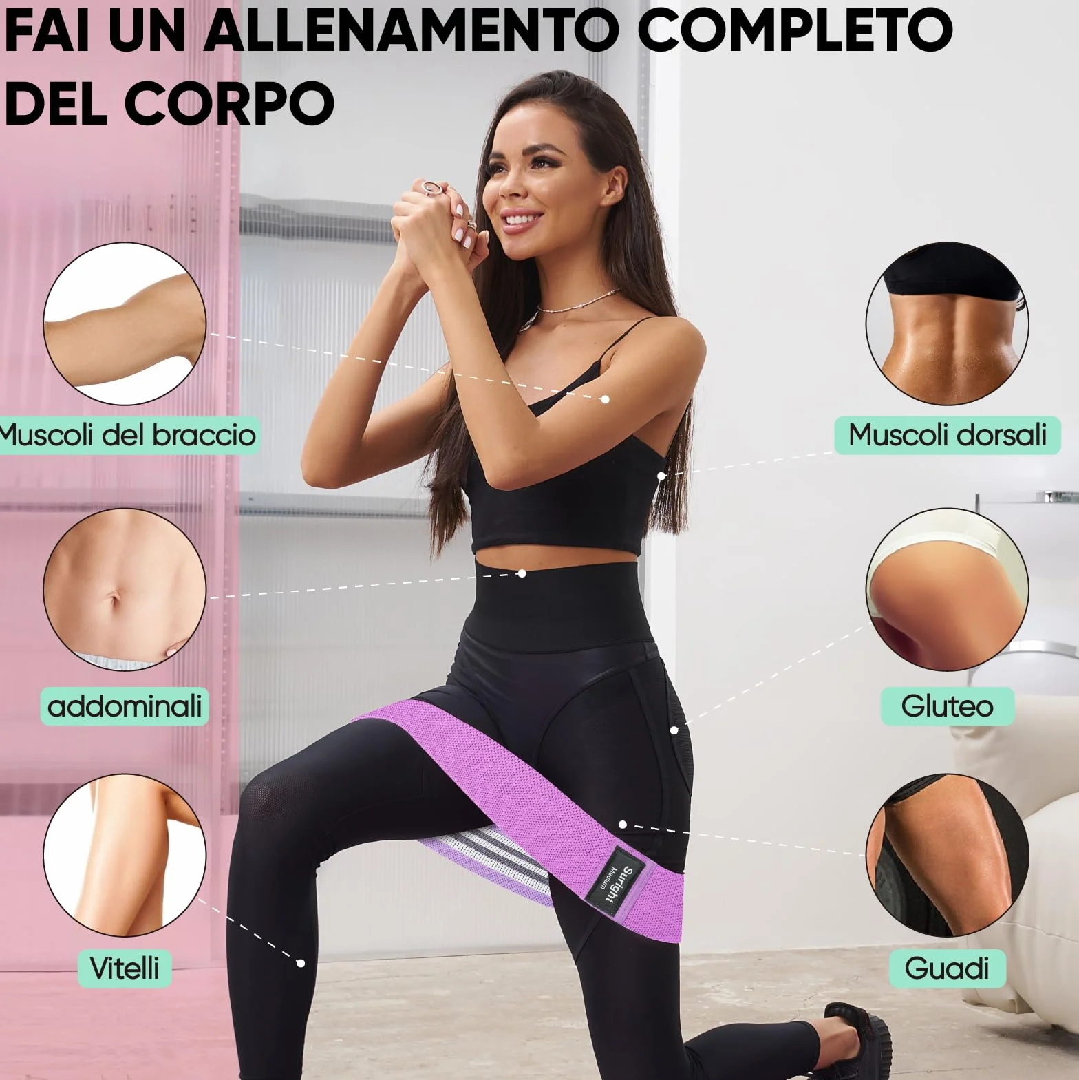Suright Fasce Elastiche Fitness 3 Livelli Resistenza Antiscivoli per Palestra Pilates Yoga