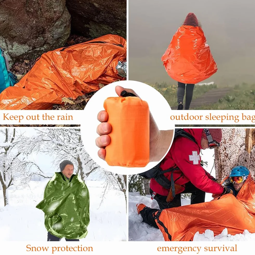 2pcs Sacco a Pelo d'Emergenza Termico Impermeabile Leggero per Campeggio Trekking