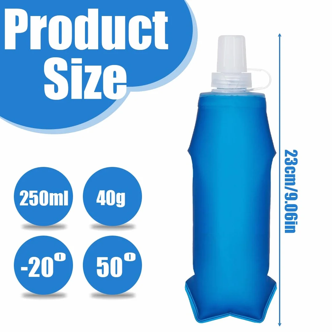 Set 2 Borracce Pieghevoli in Silicone da 250ml, Borraccia Morbida Ultraleggera con Moschettone per Campeggio, Trekking, Sport Outdoor