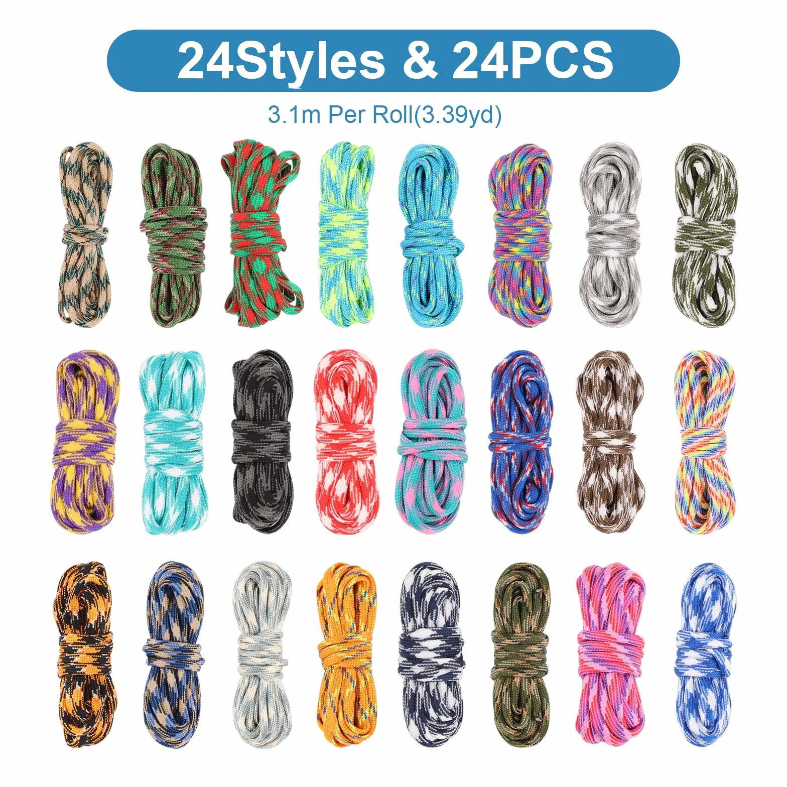 Corda Paracord 550 Kit 24 Pezzi 4 mm Paracadute Multifunzione Set Braccialetti