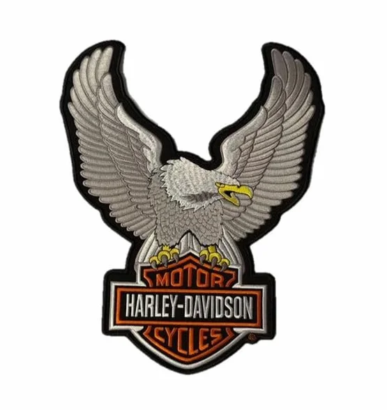 Harley Toppa Patch Aquila Eagle, Termoadesiva, Argento, 24x34 cm, per Giubbotti e Gilet - Ricamata - Alta Qualità
