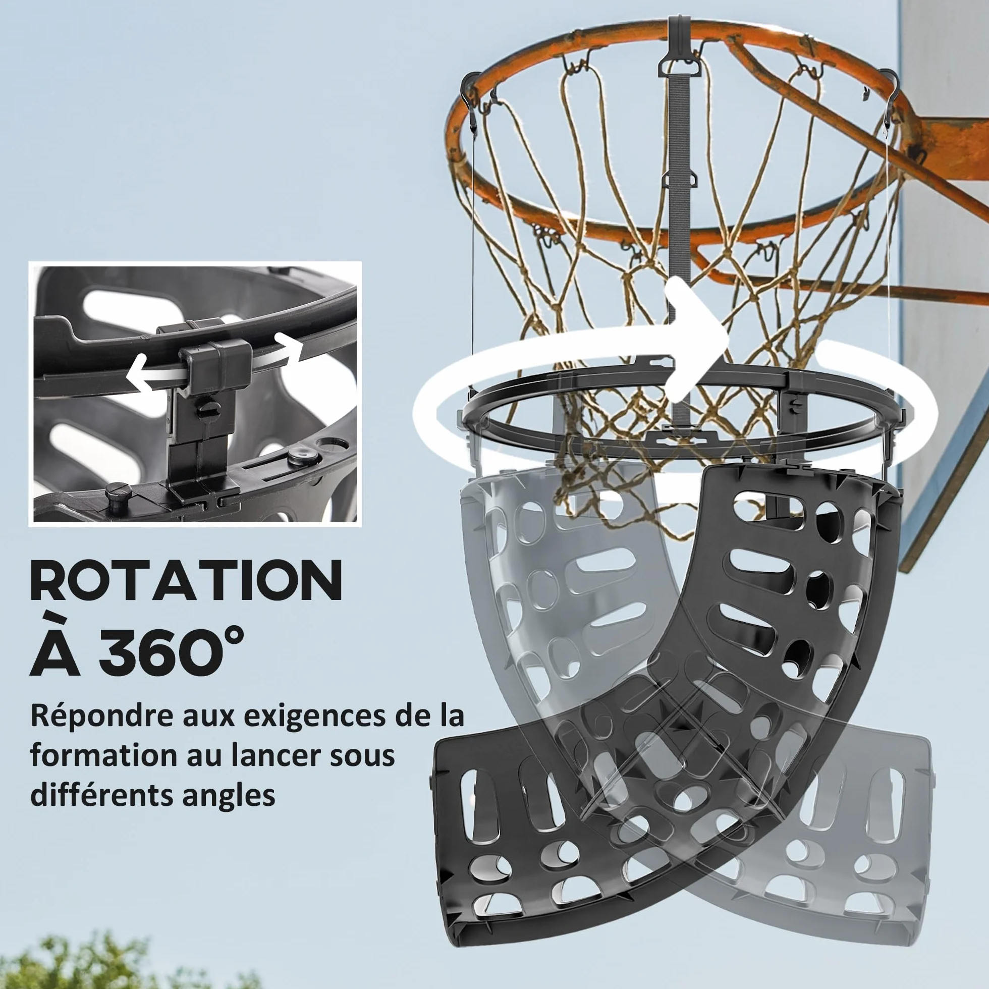 SPORTNOW Pallone da Pallacanestro Sistema di Riferimento, Rotazione a 360°, Altezza Regolabile, Ganci Staccabili, Nero