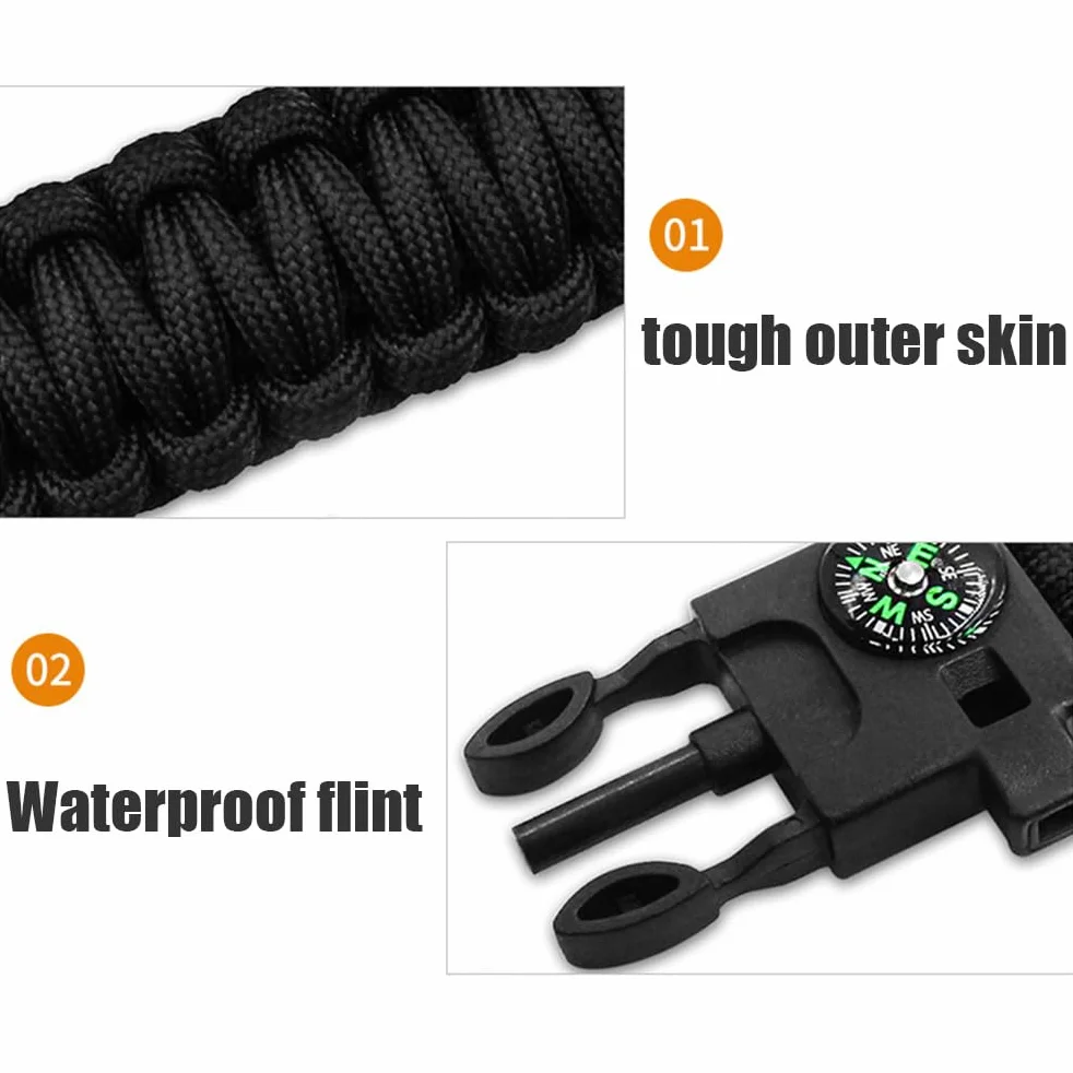 Bracciale di sopravvivenza in Paracord multiuso 2 pezzi per escursioni e campeggio