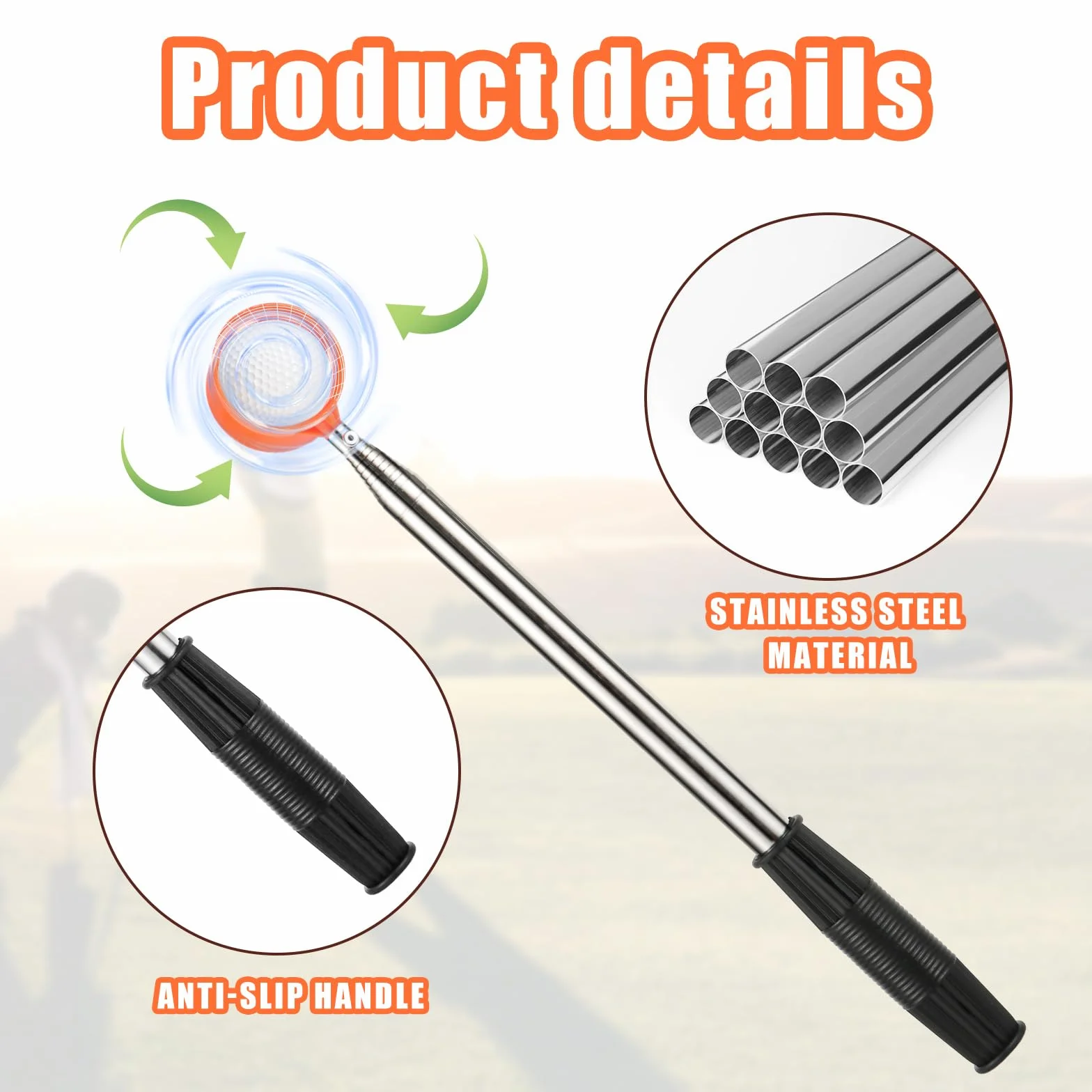 Raccoglitore per Palline da Golf Telescopico Antiscivolo 39,62-274,32 cm