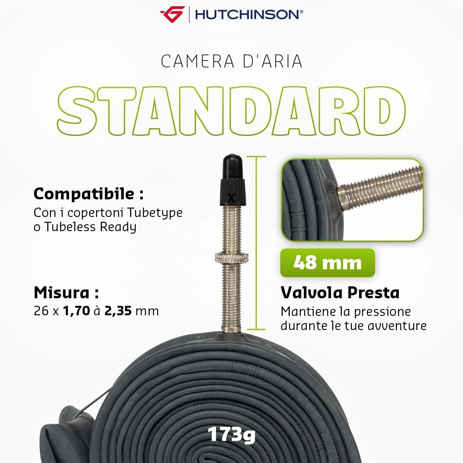 HUTCHINSON Camera d'aria Bicicletta da strada Valvola Presta Schräder Spessore 0,9 mm