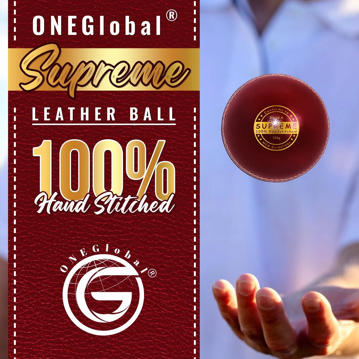 Palla da cricket in pelle Supreme 100% cucita a mano 156 g 5,5 oz impermeabile