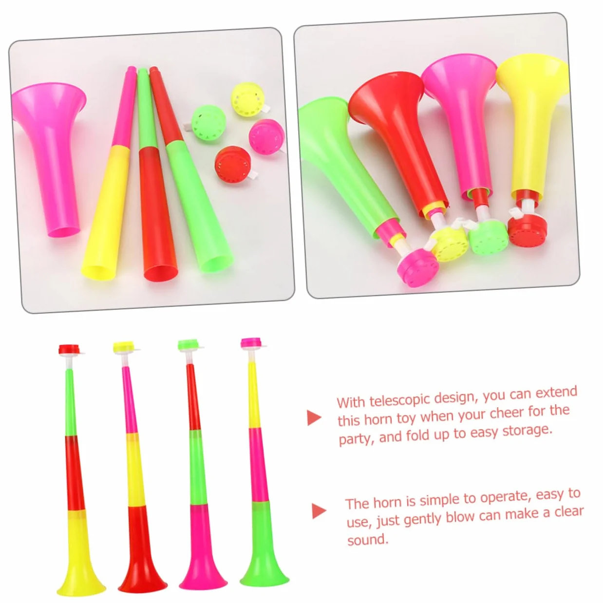 TOYANDONA Trombe da Stadio 4 Unitá, Trombone Telescopico in Plastica, Suono Chiaro, per Calcio e Feste Atletiche