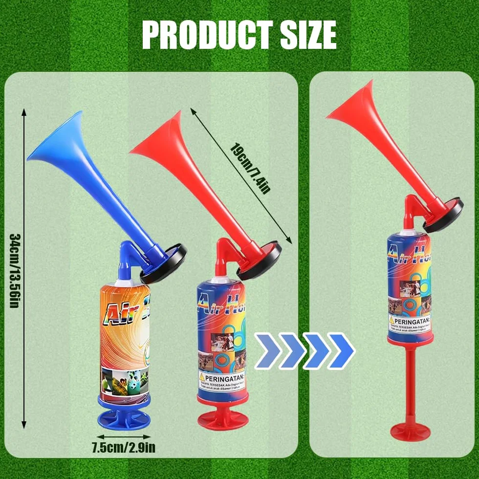 Tromba da Stadio 28cm 2 Pezzi, Corno da Stadio Forte, Handheld Fanfare Air Horn per Feste, Partite Calcio, Eventi Sportivi Rosso Blu