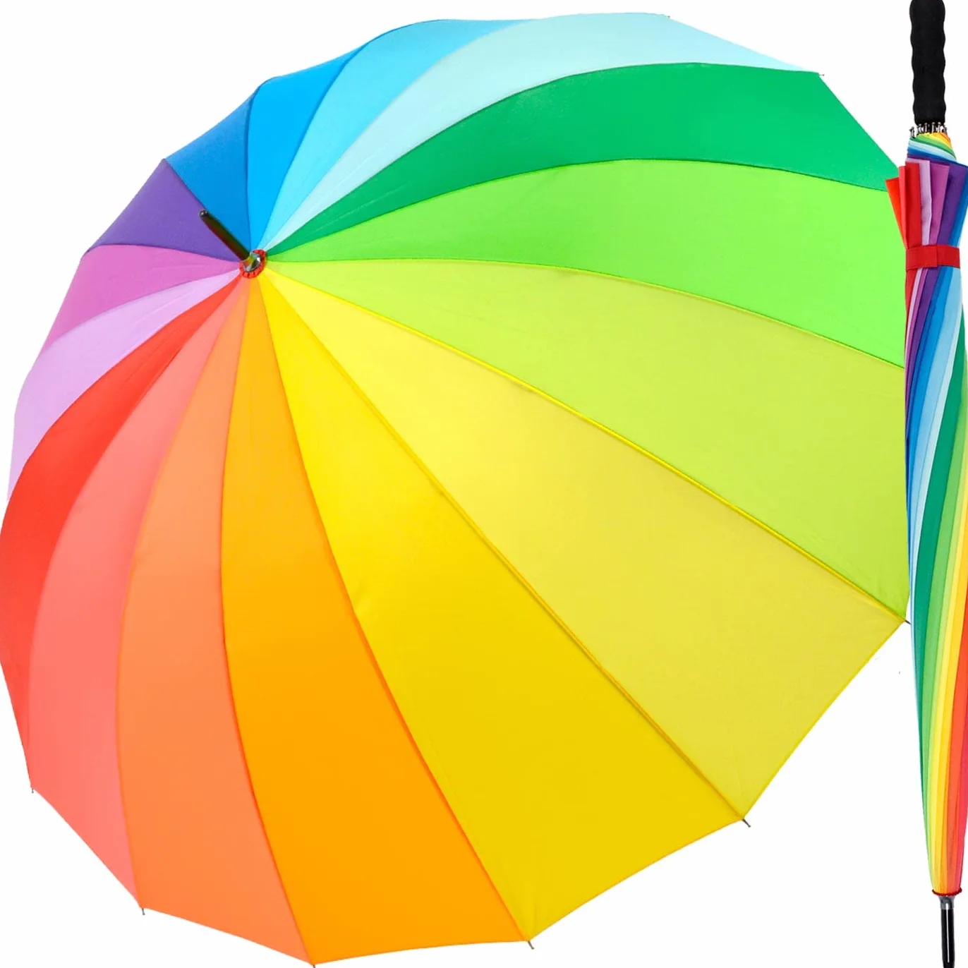 iX Brella ombrello grande, arcobaleno, multicolore, 129 cm, leggermente XXL con impugnatura morbida