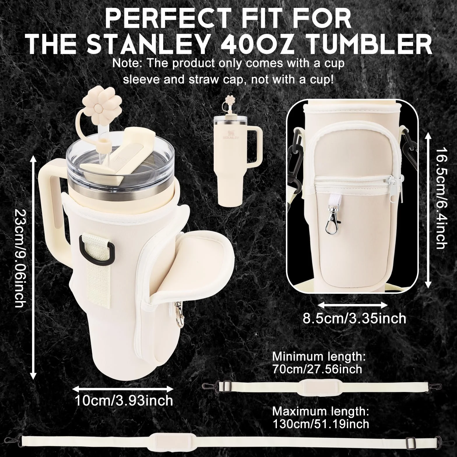 WALLFID Porta Bottiglia d'Acqua per Stanley 40oz Tumbler, Tracolla Regolabile, Tasca per Telefono, Portaborraccia Zaino Neoprene, per Camminate e Fitness (Nero)