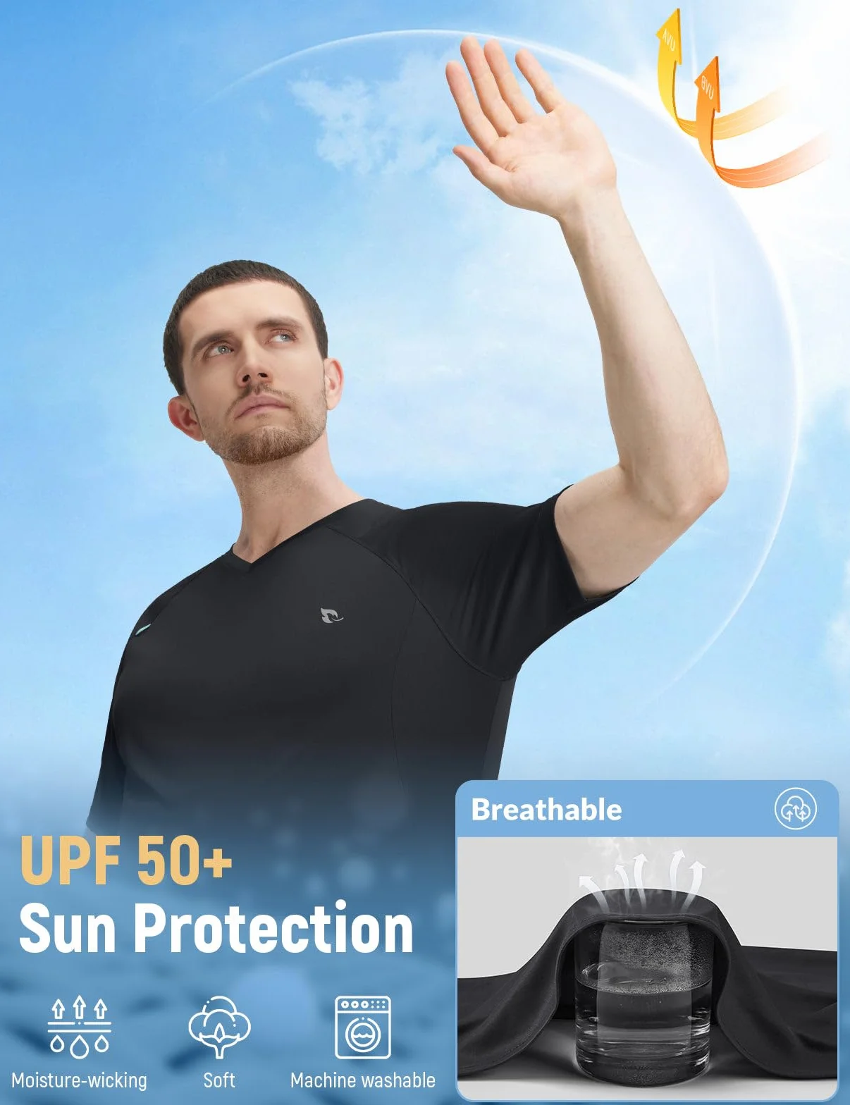 baleaf Camicie da uomo con protezione solare a maniche corte, top da escursionismo, scollo a V, ad asciugatura rapida, UPF50+, maglietta da palestra, sport, allenamento, verde