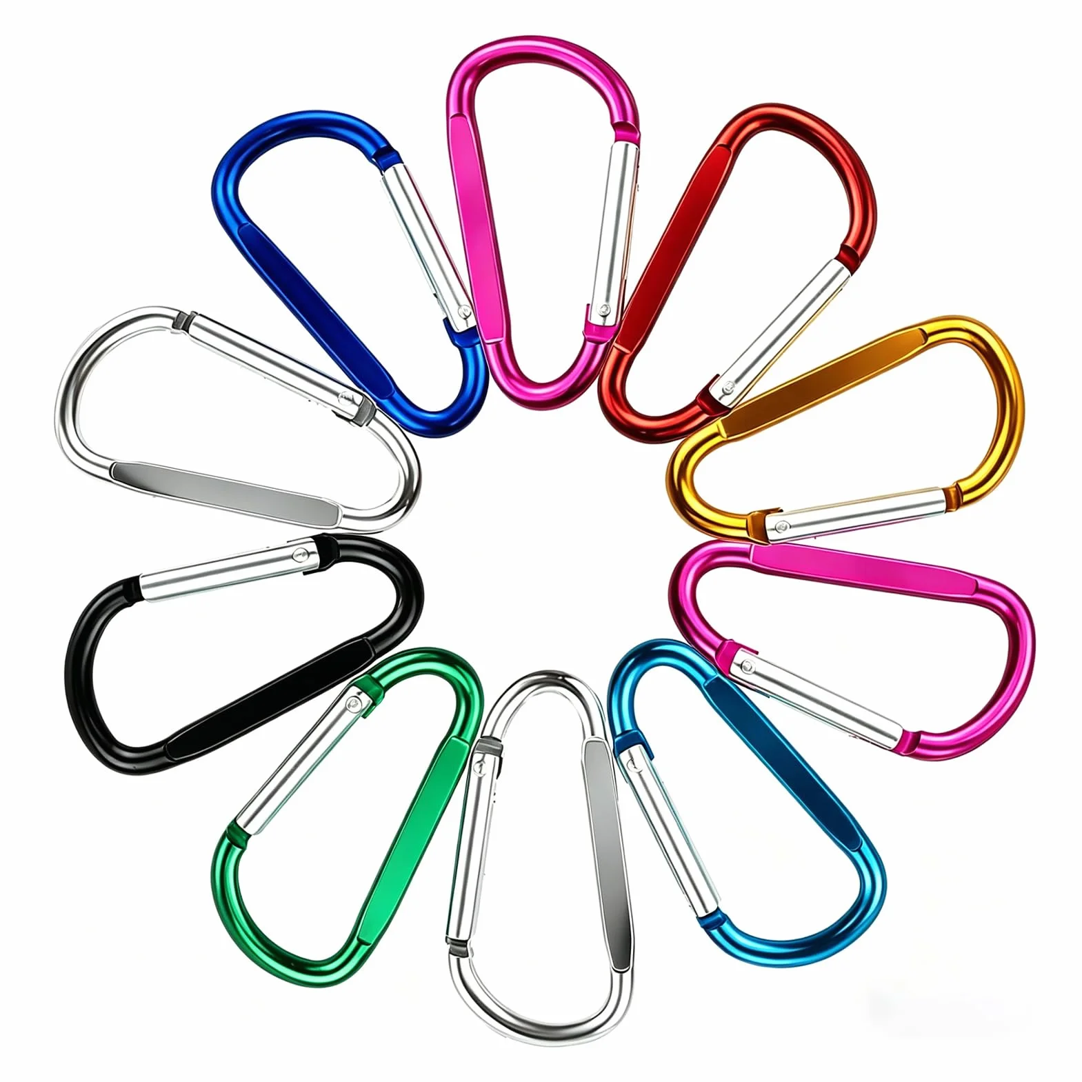 10 Moschettoni Multicolore in Alluminio con Anello a D - Ganci a Scatto con Bloccaggio per Arrampicata, Casa, Campeggio, Pesca, Escursionismo