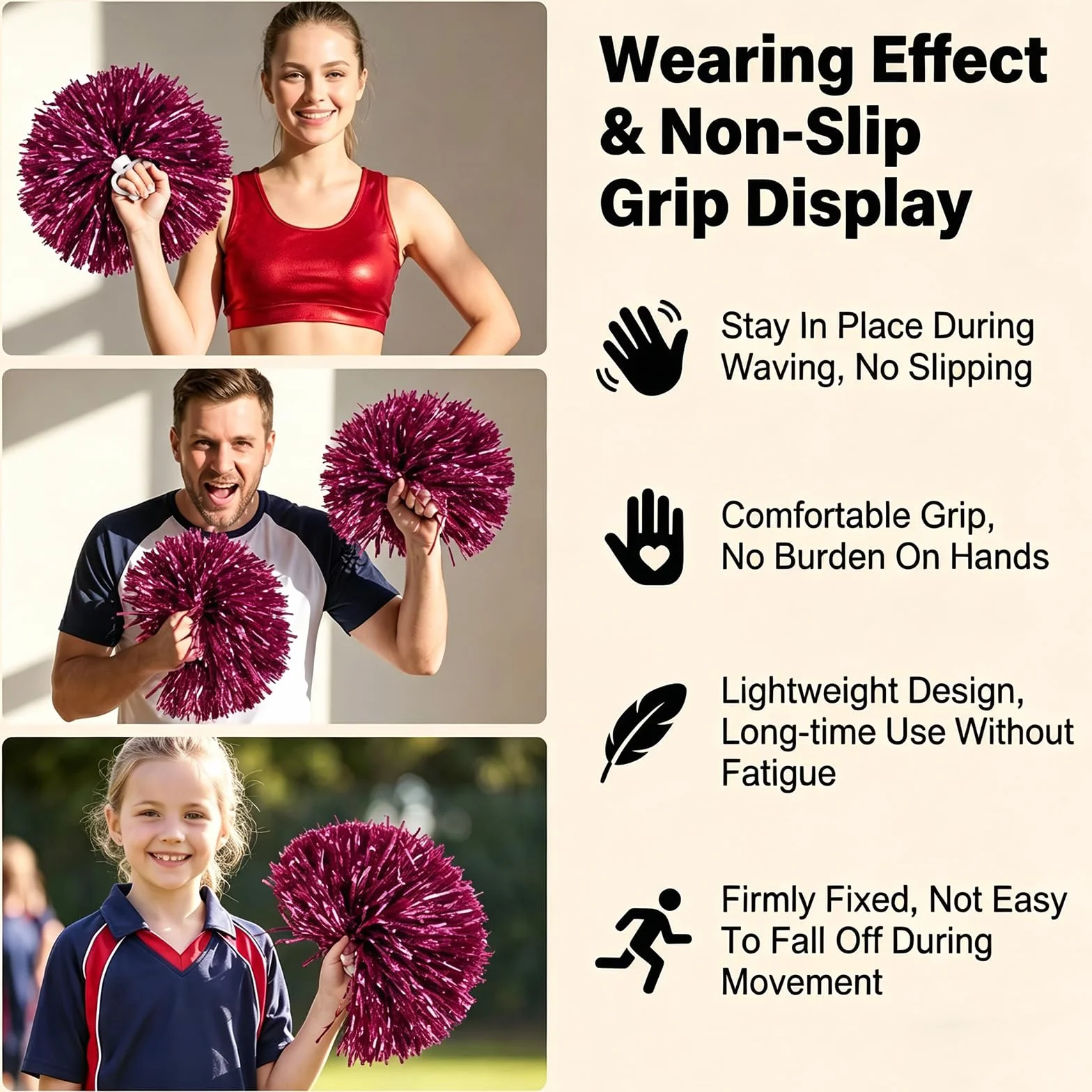 Pompon da 30 cm per Cheerleader Accessori Feste Sportive Rosso Rosa
