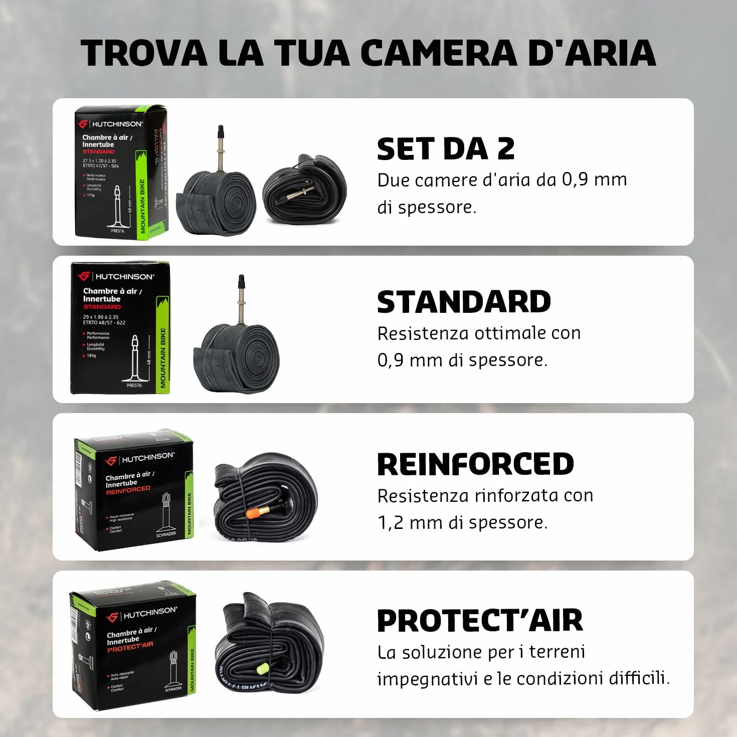 HUTCHINSON Camera d'aria Bicicletta da strada Valvola Presta Schräder Spessore 0,9 mm
