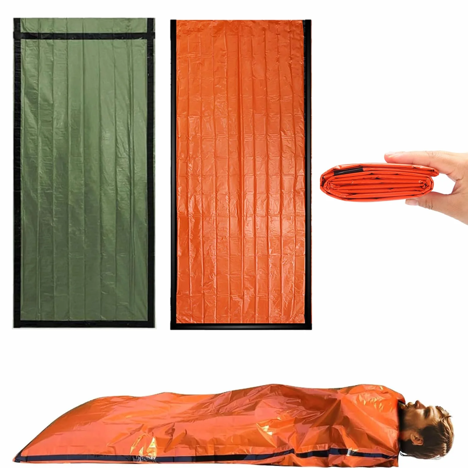 2pcs Sacco a Pelo d'Emergenza Termico Impermeabile Leggero per Campeggio Trekking