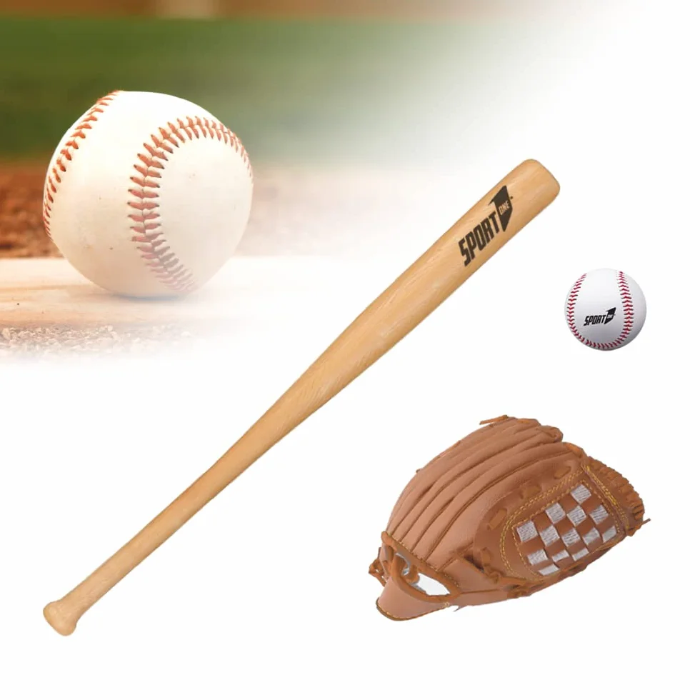 Set Baseball 60 cm, Guanto, Mazza, Pallina, Marrone