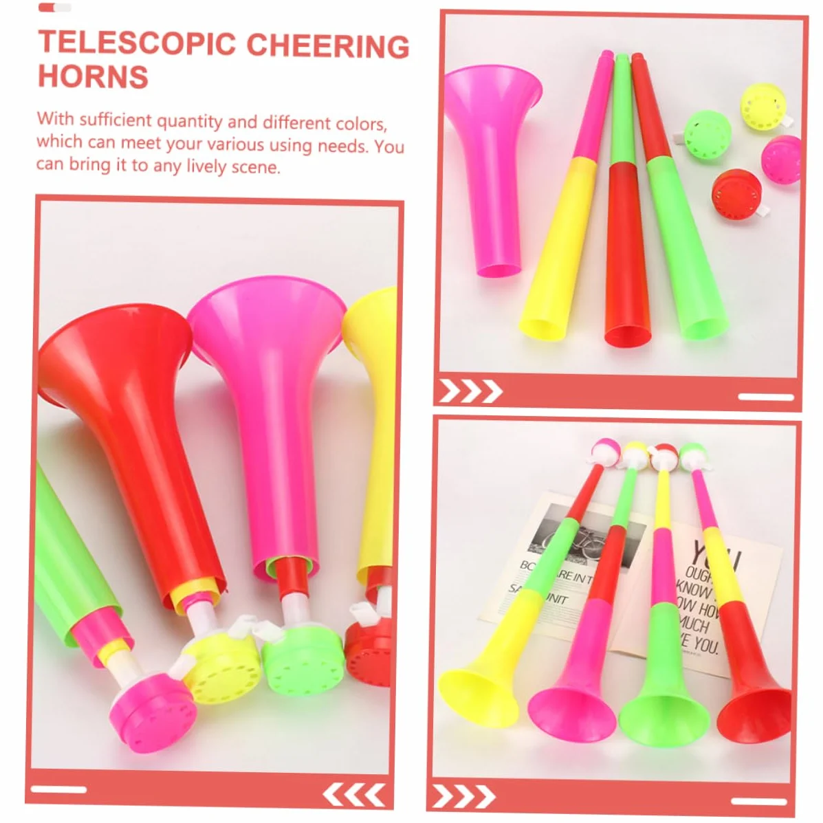 TOYANDONA Trombe da Stadio 4 Unitá, Trombone Telescopico in Plastica, Suono Chiaro, per Calcio e Feste Atletiche