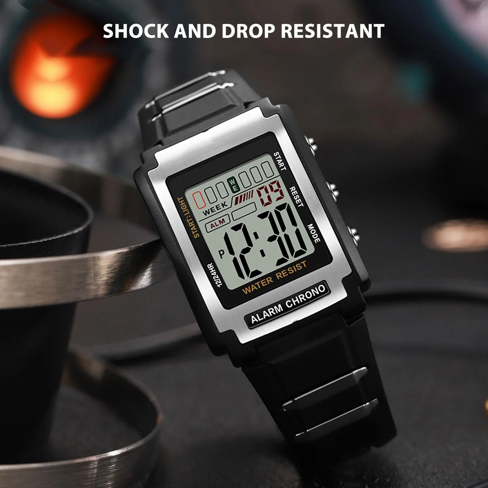 Orologio Sportivo Digitale, Orologio da Nuoto Impermeabile, Orologio Polso Cronografo Rettangolare Esterni Orologio Digitale Multifunzionale a Grande Schermo per Escursioni Corsa