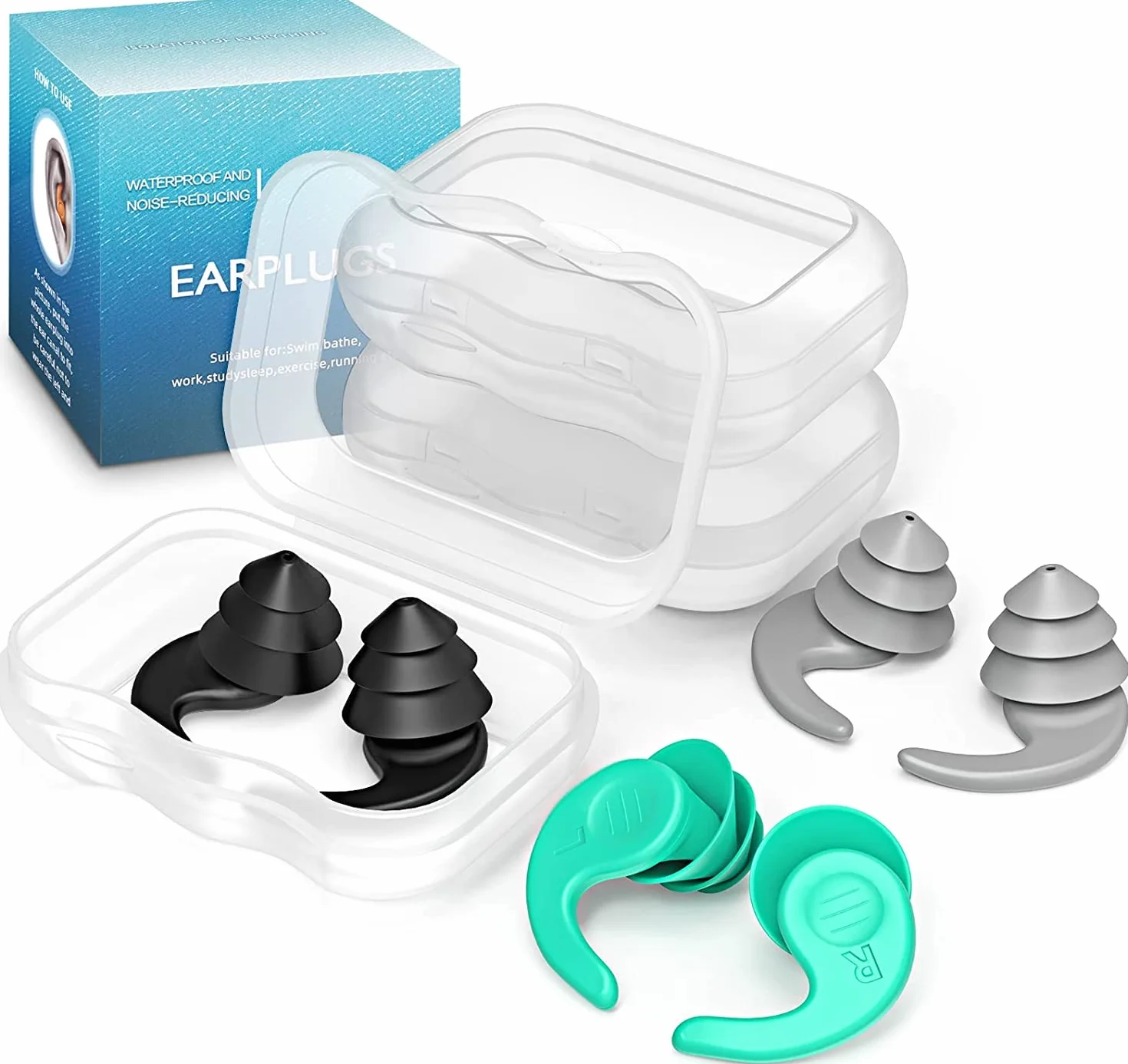 Tappi per Le Orecchie per Nuoto Impermeabili Riutilizzabili in Silicone con Riduzione del Rumore (3 paia)