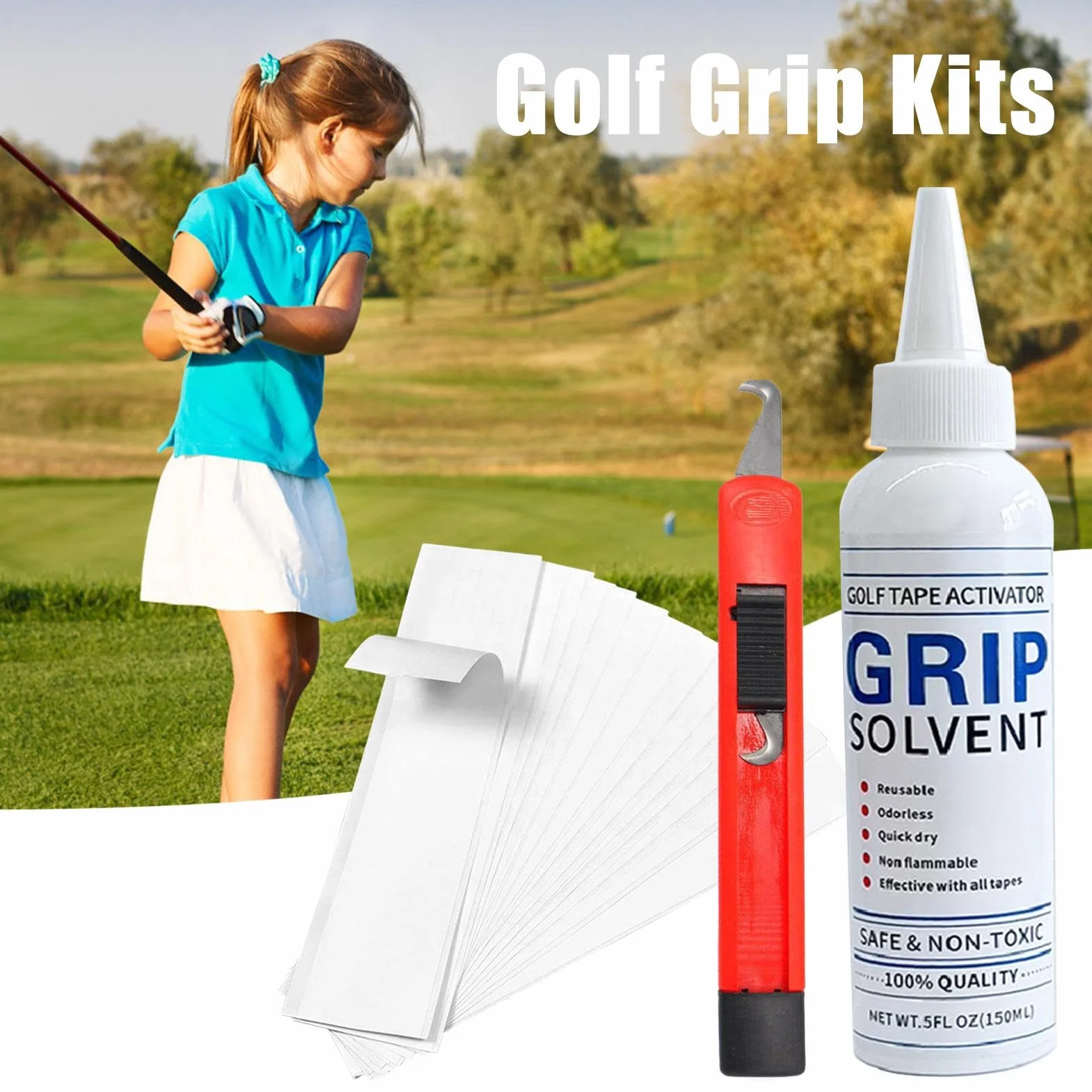 Kit sostituzione grip da golf Solvente per grip Strisce nastro riparazione installazione mazze