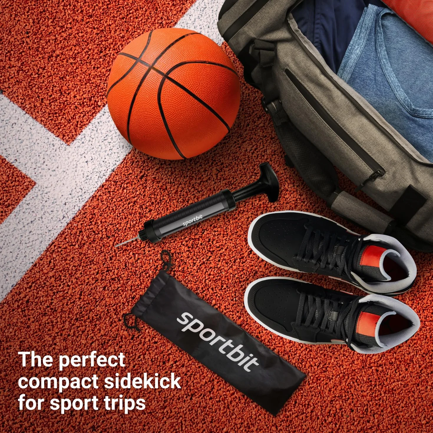 SPORTBIT Pompa a Mano per Palloni Sportivi, Calcio, Basket, Pallavolo, Gonfiabili da Piscina con 3 Aghi, Tubo Flessibile e Custodia
