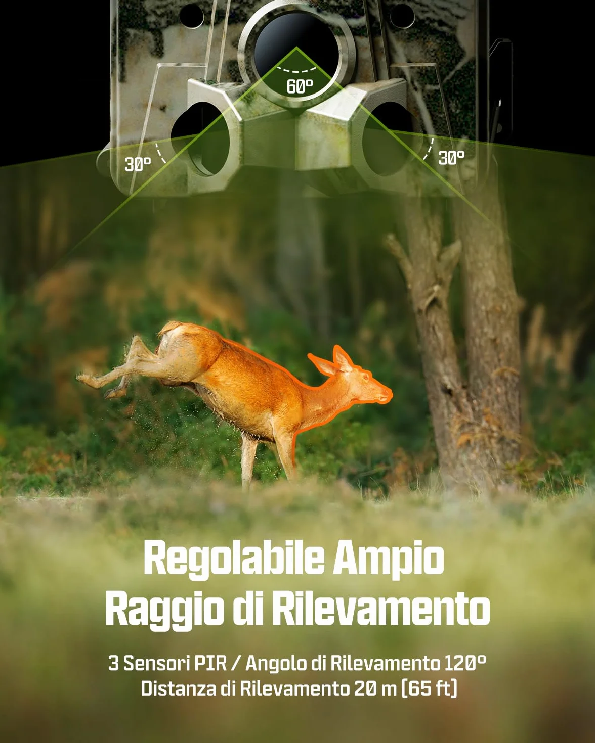 CEYOMUR 4K UHD Fototrappola Solare, Wifi 6 Notturna con 120° Rilevamento, Batteria 5200mAh, IP66, Scheda SD 64GB