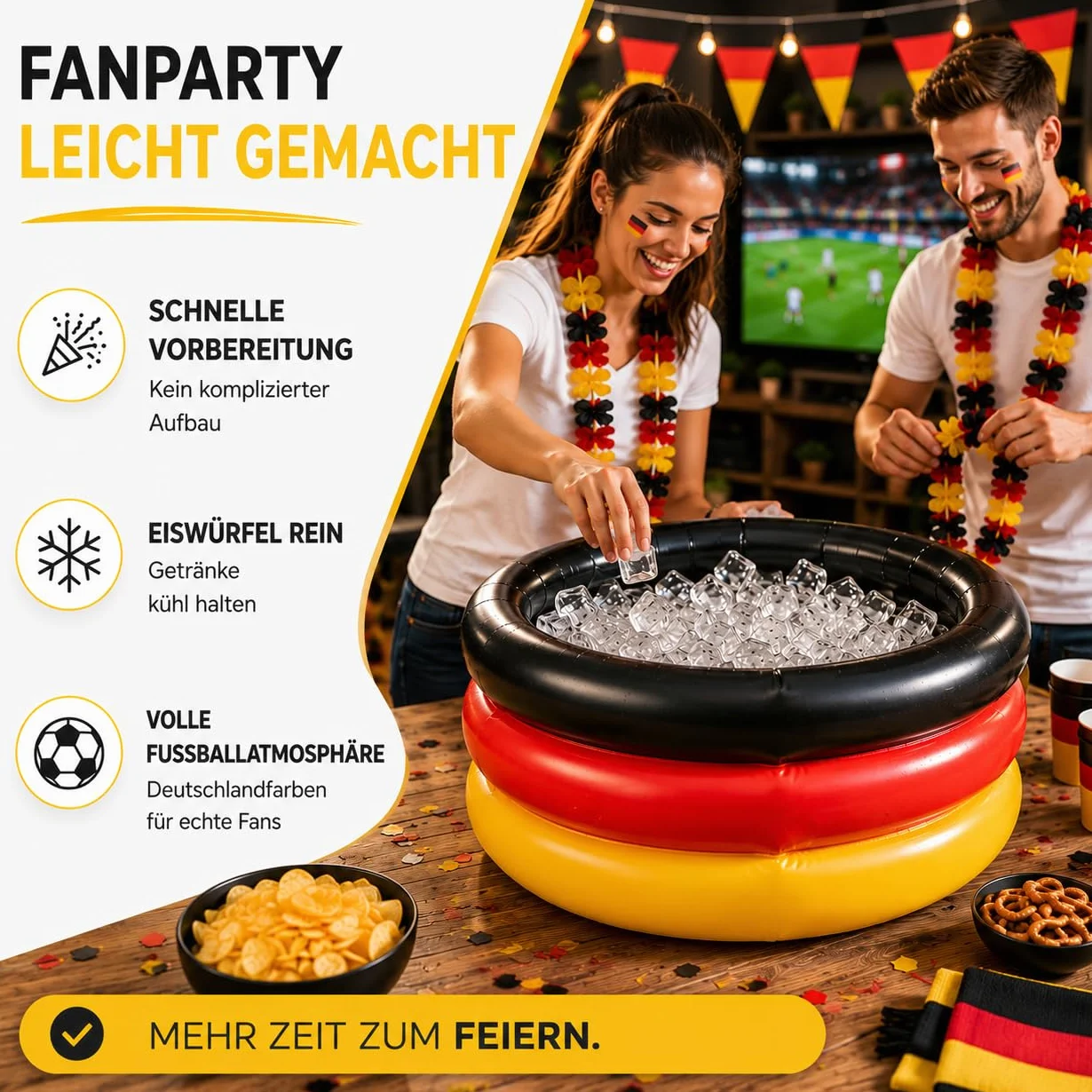 Dekotalent® - Raffreddatore per bevande, gonfiabile, XXL, 60 cm, per bevande, articolo per tifosi, decorazione da tavolo per i mondiali di calcio, EM 2024 (refrigeratore per bevande in Germania)