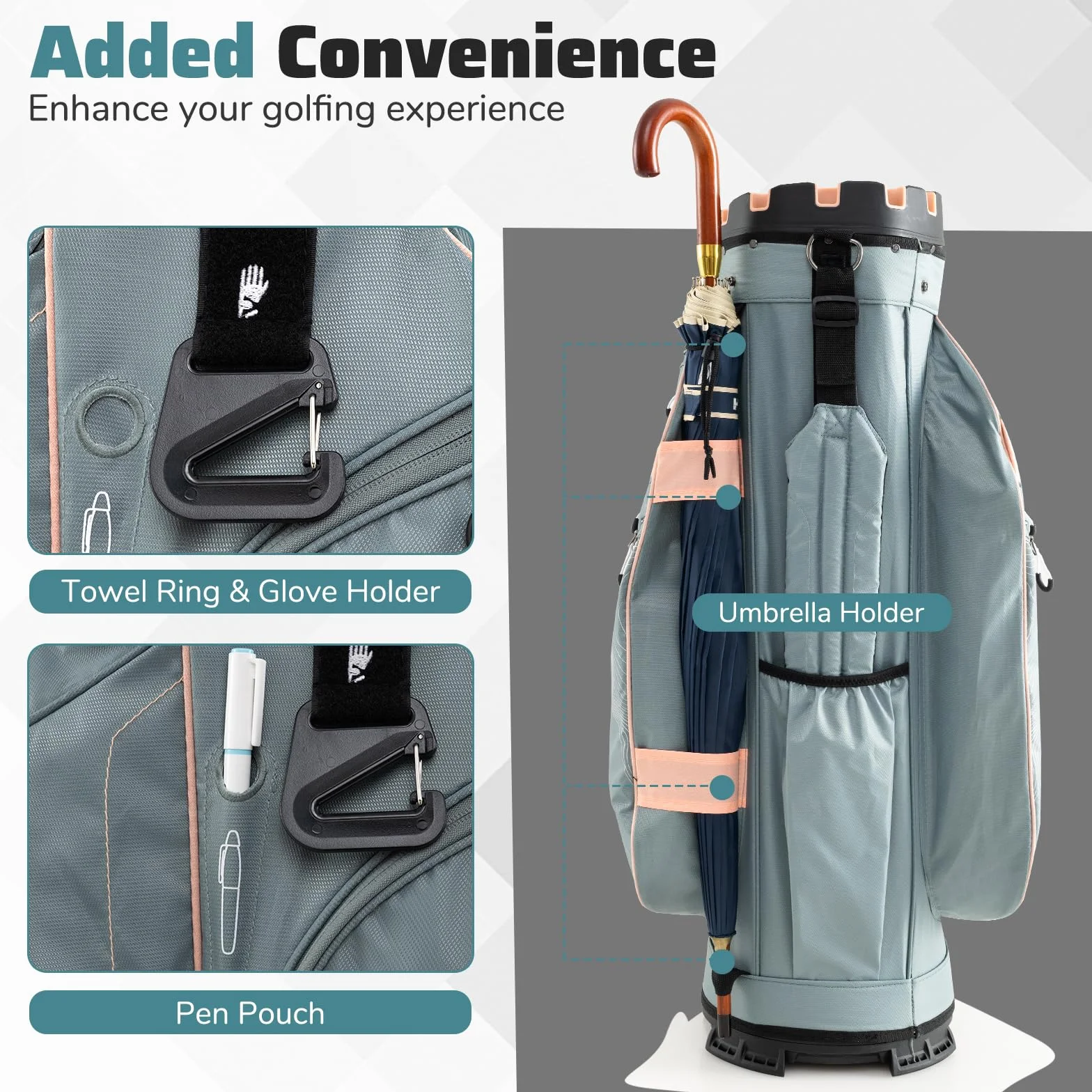 LIFEZEAL Borsa da golf con 14 divisori, borsa da golf con 11 tasche, borsa da golf portatile con cinghia, maniglie, supporto per ombrelli