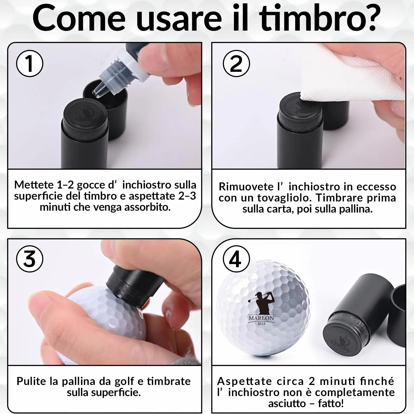 Timbro da Golfball Personalizzato – con Nome, Iniziali o Logo – Inchiostro Impermeabile Ricaricabile – Idea Regalo San Valentino per Golfisti, Uomo, papà