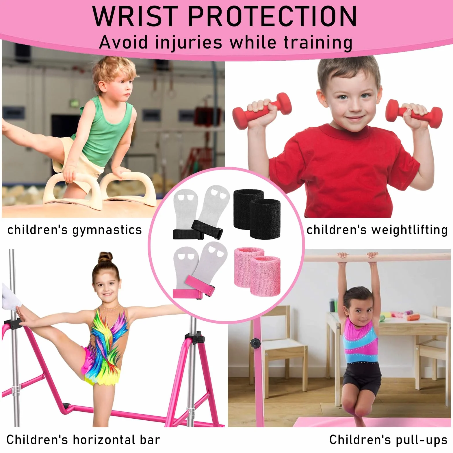 Manopole Paracalli Ginnastica Artistica Bambina con 4 Cinturini Protezione Polso Crossfit Palm Protector Grips