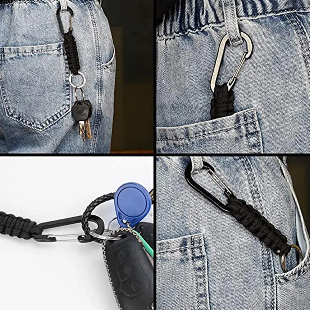 4 Pezzi Portachiavi Paracord con Moschettone Portachiavi con Chiusura a Chiave D Ganci Appendini Keychain per Campeggio Pesca Trekking o Viaggio Ganci appendini Kit di Sopravvivenza Esercito