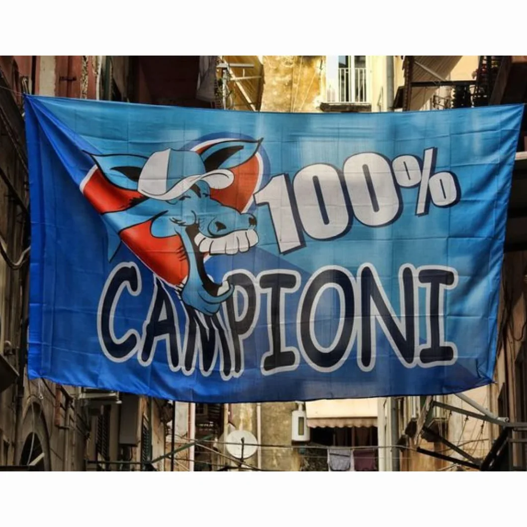 NARAMAKI Bandiera Napoli 100% Campioni - Bandiera 90x140 cm - con Passante per Asta