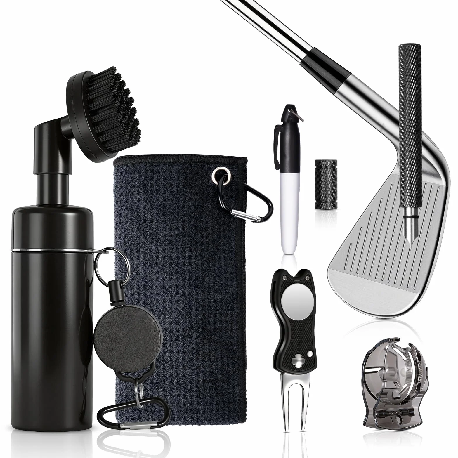 Vicloon Kit Pulizia Golf Accessori Multifunzione con Asciugamano Spazzole Groove Moschettone