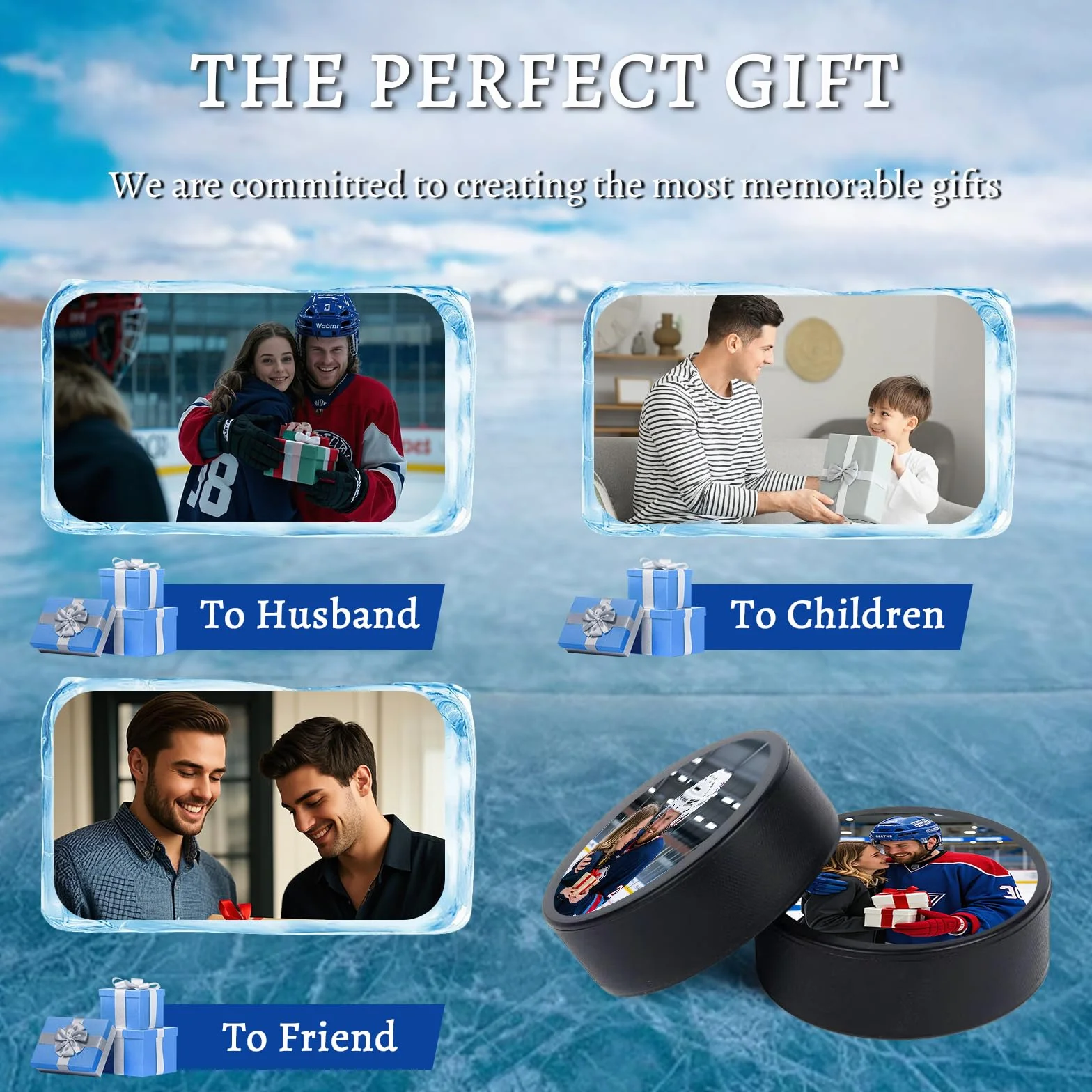 Puck da Hockey Personalizzati con Foto e Logo,Puck da Hockey su Ghiaccio da Competizione Standard Personalizzati,Regali di Hockey per Tifosi Uomo Ragazzi Fidanzato Marito papà Allenatore