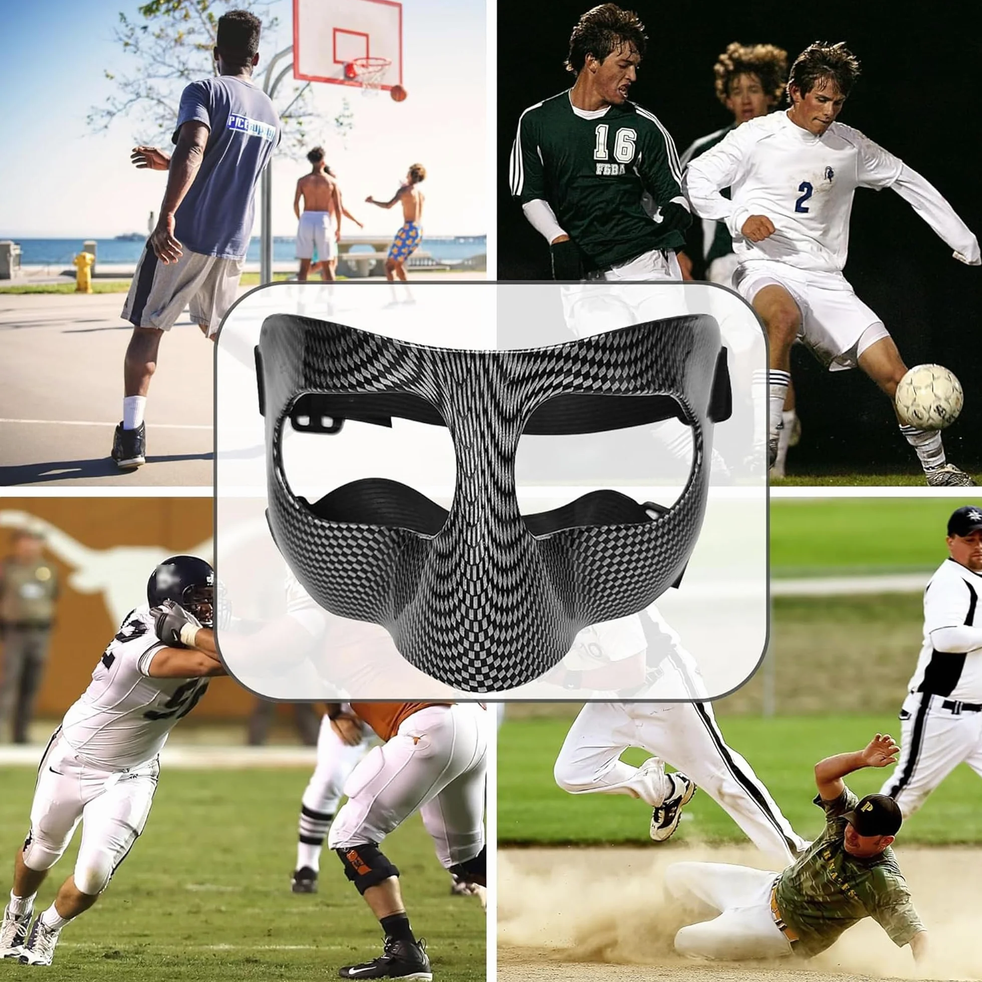 Visiera Protettiva per Naso Resistente Agli Urti, Protezione Viso Regolabile per Softball Basket