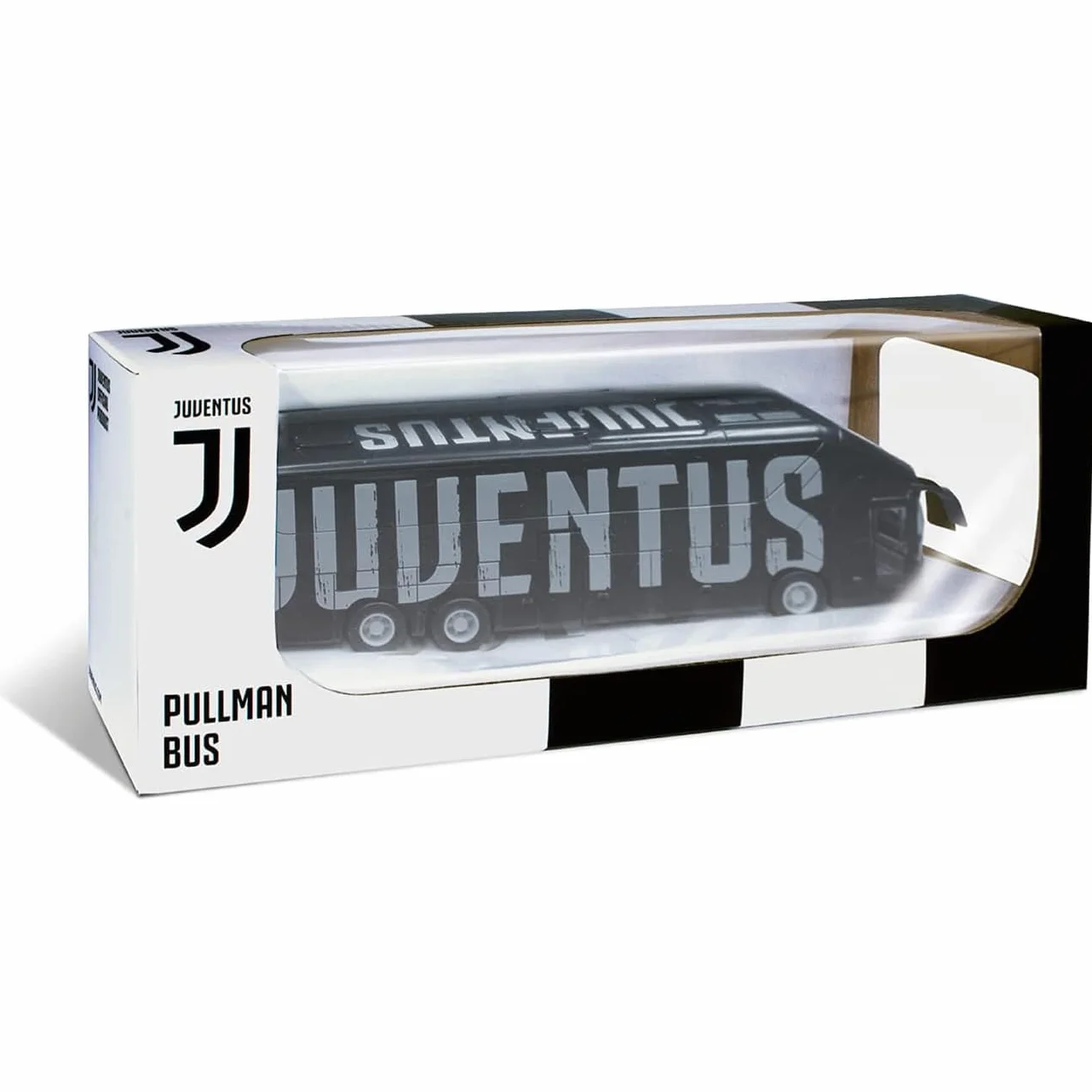Mondo Motors - Pullman Juventus F.C. modellino giocattolo - Bus con retrocarica frizione pull back - Colore Bianco Nero - 51212