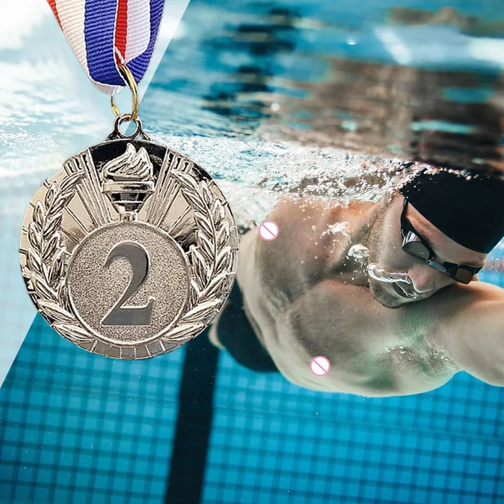 Medaglie Sportive 5 cm Medaglia d'Oro Argento Bronzo con Nastro al Collo per Gara Premio Vincitore