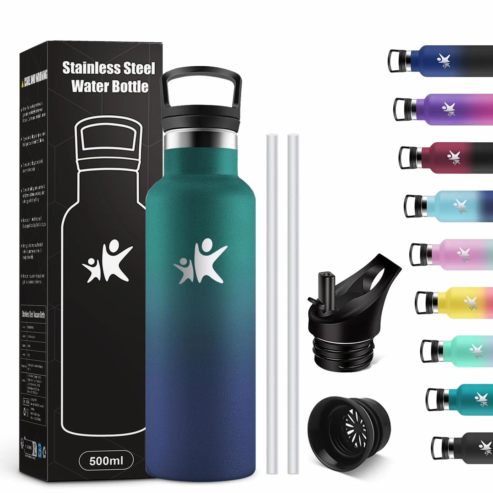 Borraccia Termica Bambini 500ml Acciaio Inox senza BPA con Cannuccia a Prova di Perdite