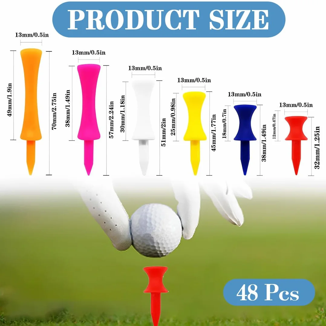 Golf Tees Professional 48 Pezzi in Plastica, Altezza Controllo 32mm/38mm/45mm/51mm/57mm