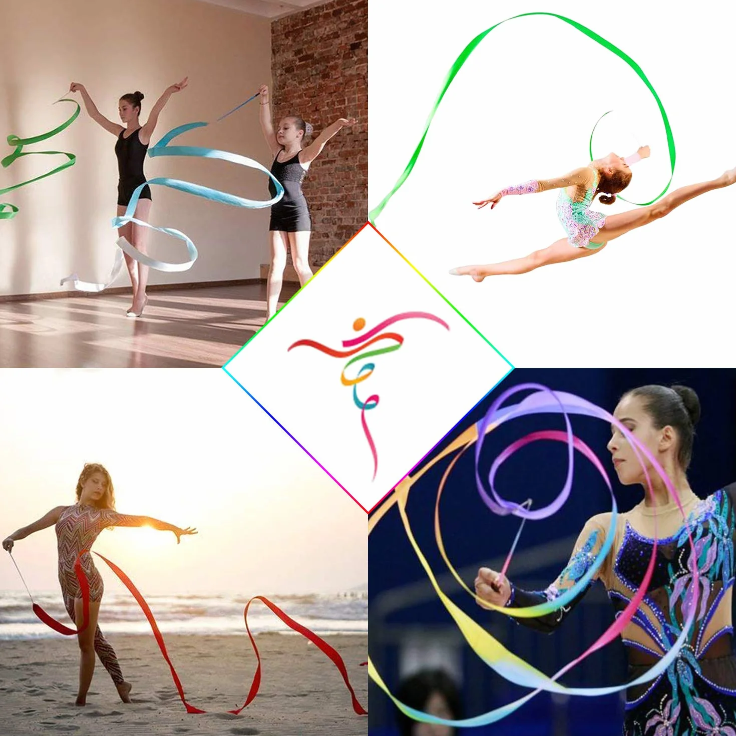 Nastri da Danza 2 Metri 22 Colori Streamers Ginnastica Ritmica Nastro per Bambini 22 Pezzi