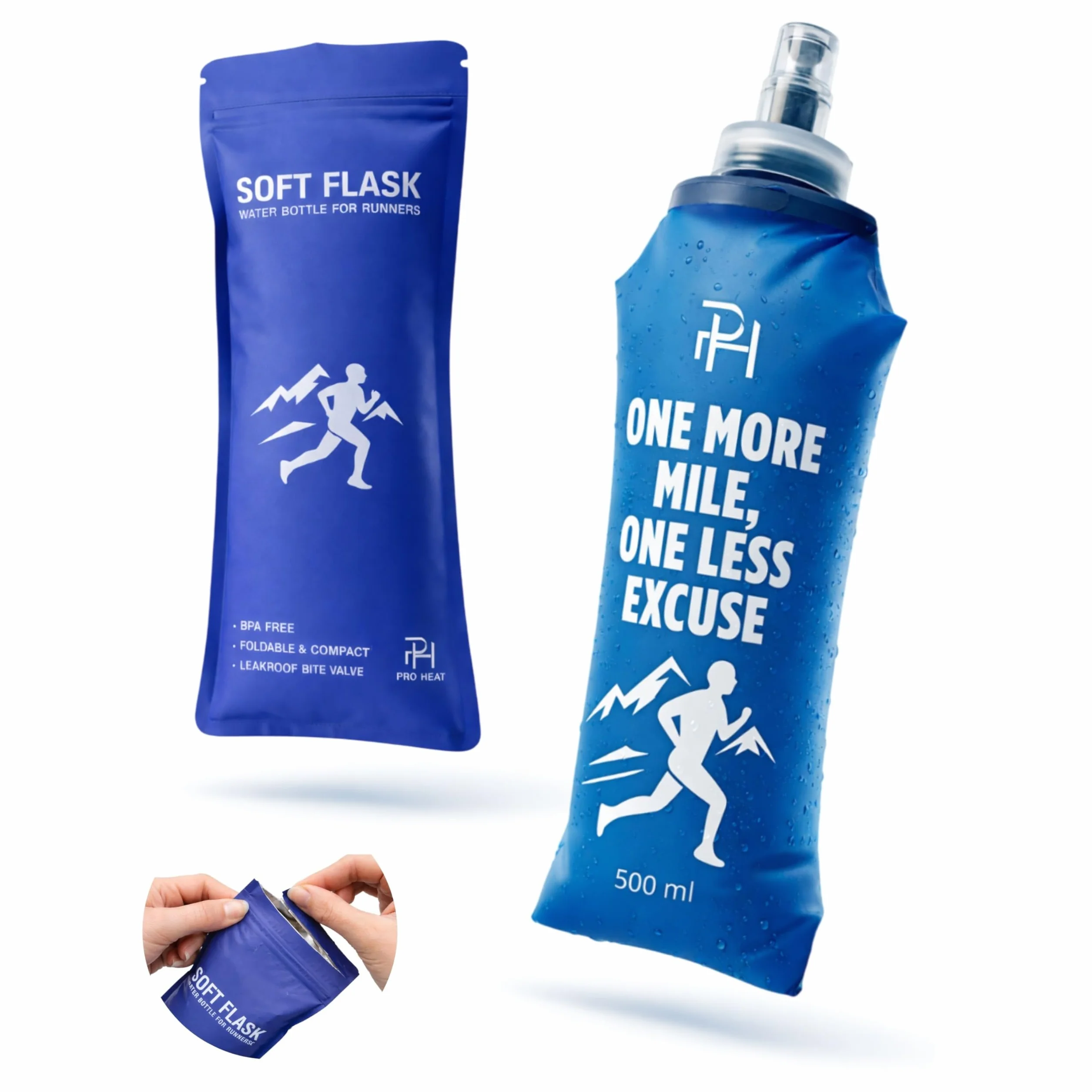 Ph Pro Heat Borraccia Morbida Running 500 ml Blu - Bottiglia Pieghevole per Trail, Ciclismo, Escursionismo