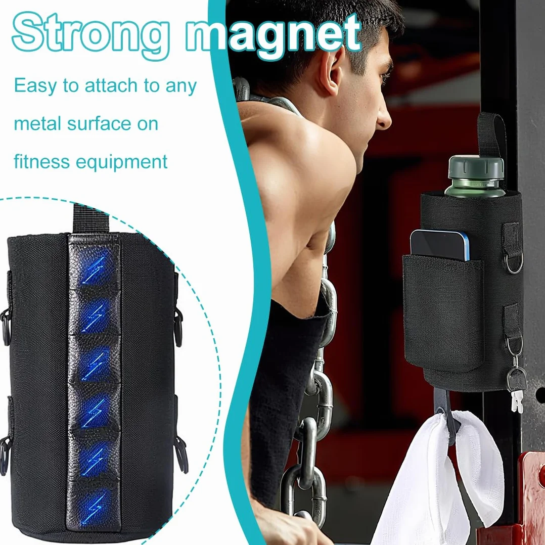 Borsa Magnetica Fitness con Portabottiglie, Tasca Cellulare e Chiavi, Unisex Palestra