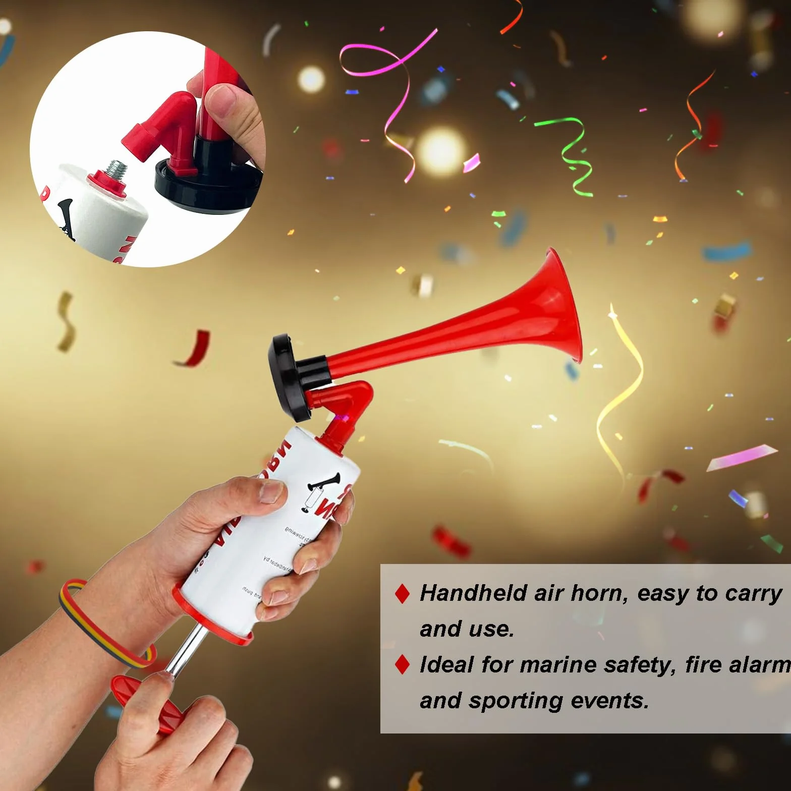 Tromba da stadio,trombetta da stadio,trombette da stadio manuali,Air Horn estremamente forte+2 pezzi Silicone Braccialetti,Handheld Air Horn Pressione Tromba,tromba stadio,tromba ad aria compressa